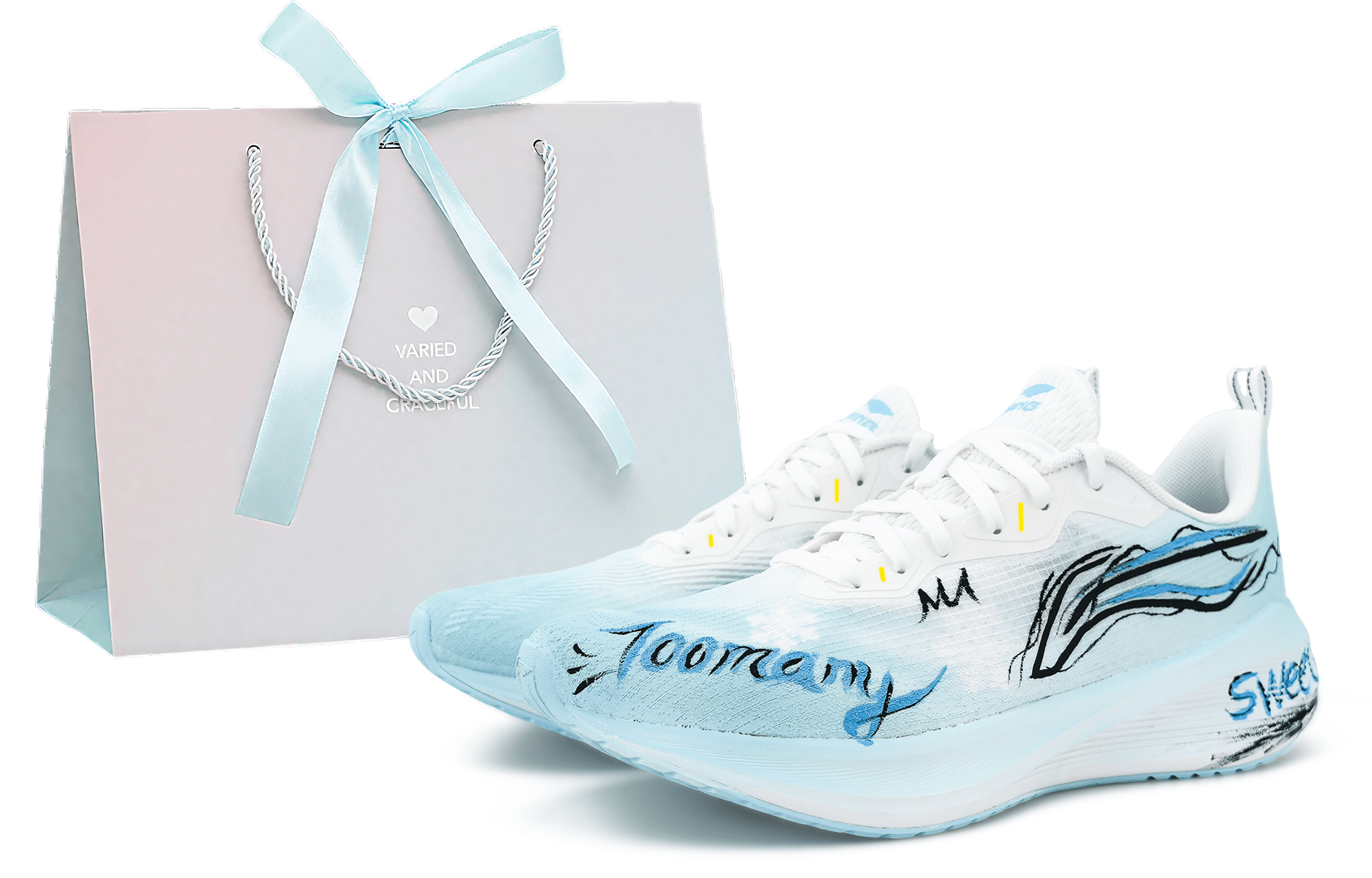 

Мужские кроссовки Wuyue низкие повседневные для бега с амортизацией и устойчивостью к истиранию LINING, светло-голубой