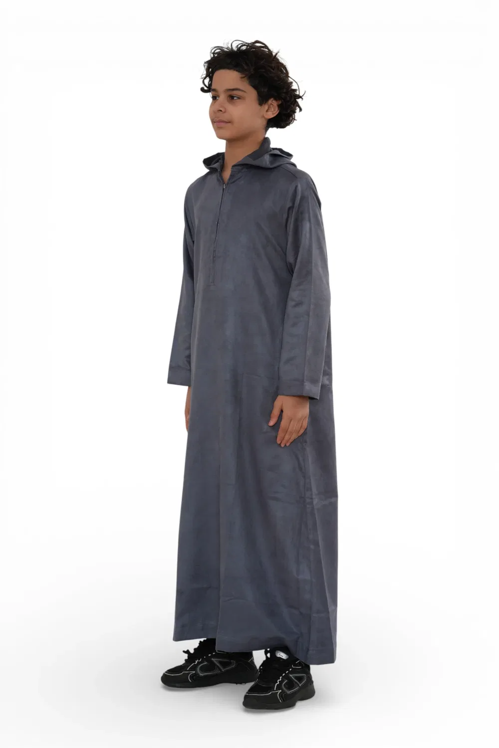 Arabic Thobes Детский серый марокканский халат Джубба с капюшоном для мальчиков Рамадан Ид Тобе - K-HM12 — фото 3