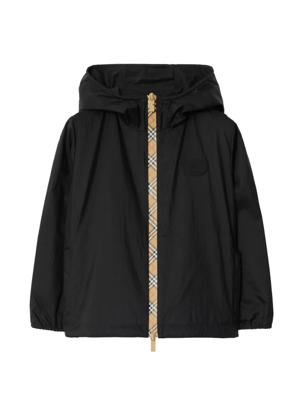 Куртка с капюшоном из нейлона с клетчатой лентой BURBERRY KIDS, черный