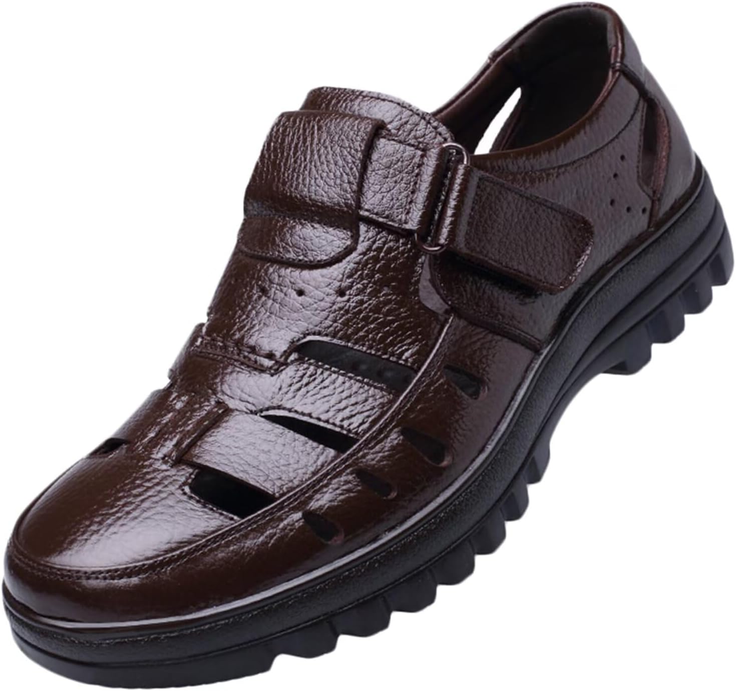 

Мужские закрытые кожаные сандалии HNVAVQ для бизнеса, пляжа, прогулок и вождения, коричневый