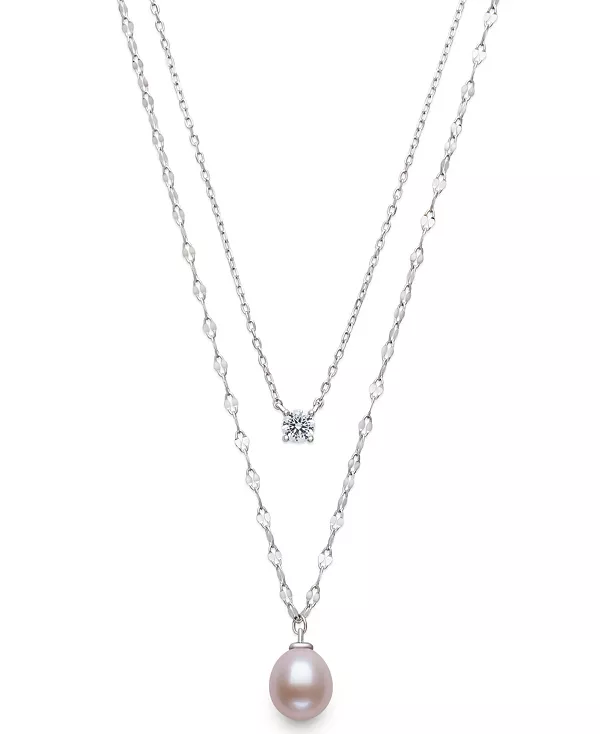 

Ожерелье из стерлингового серебра с каплевидным жемчугом нежно-розового цвета (8-9 мм) и выращенными в лаборатории сапфирами Belle De Mer, pink