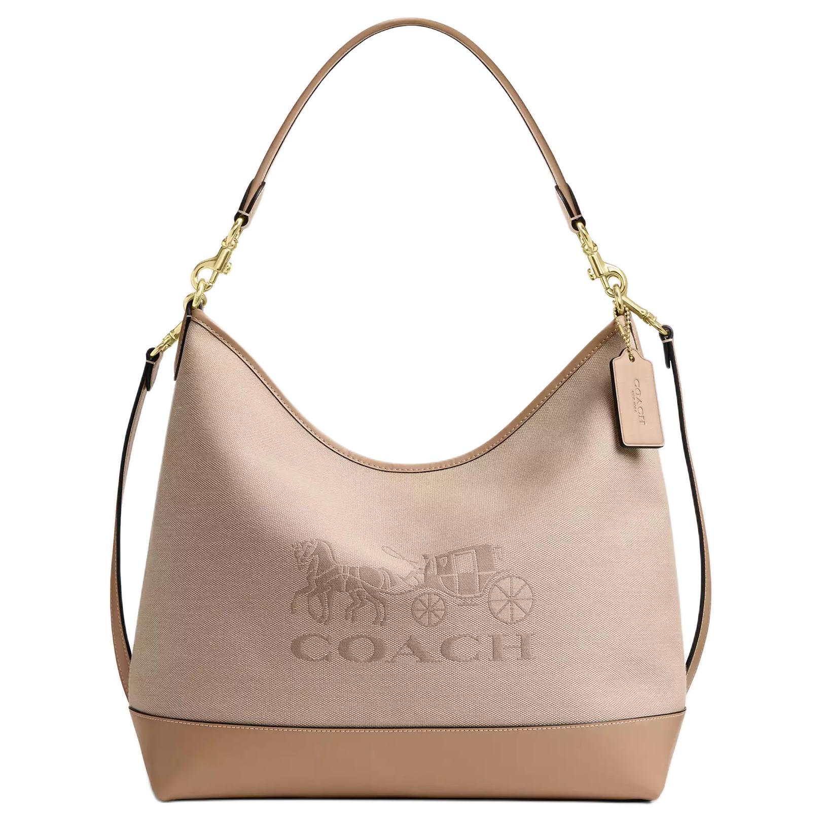 

COACH Льняная сумка через плечо с кожаными вставками большая женская хаки