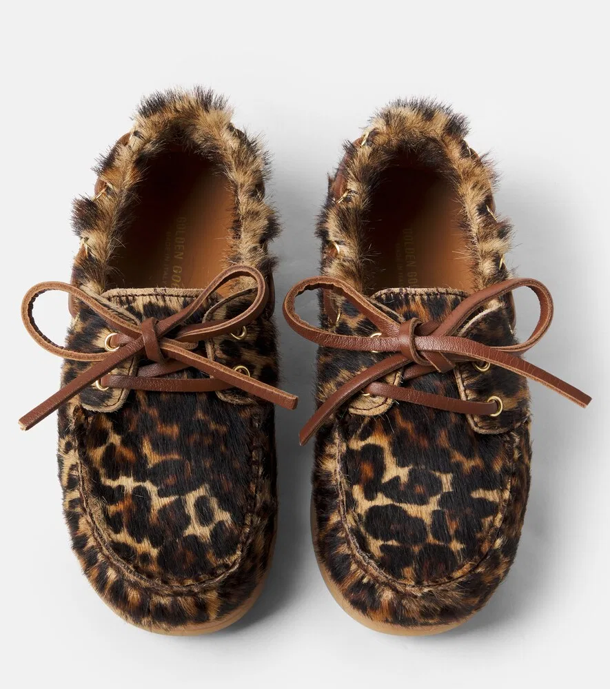Лоферы Cruise из телячьей кожи с леопардовым принтом Golden Goose Kids, коричневый — фото 4