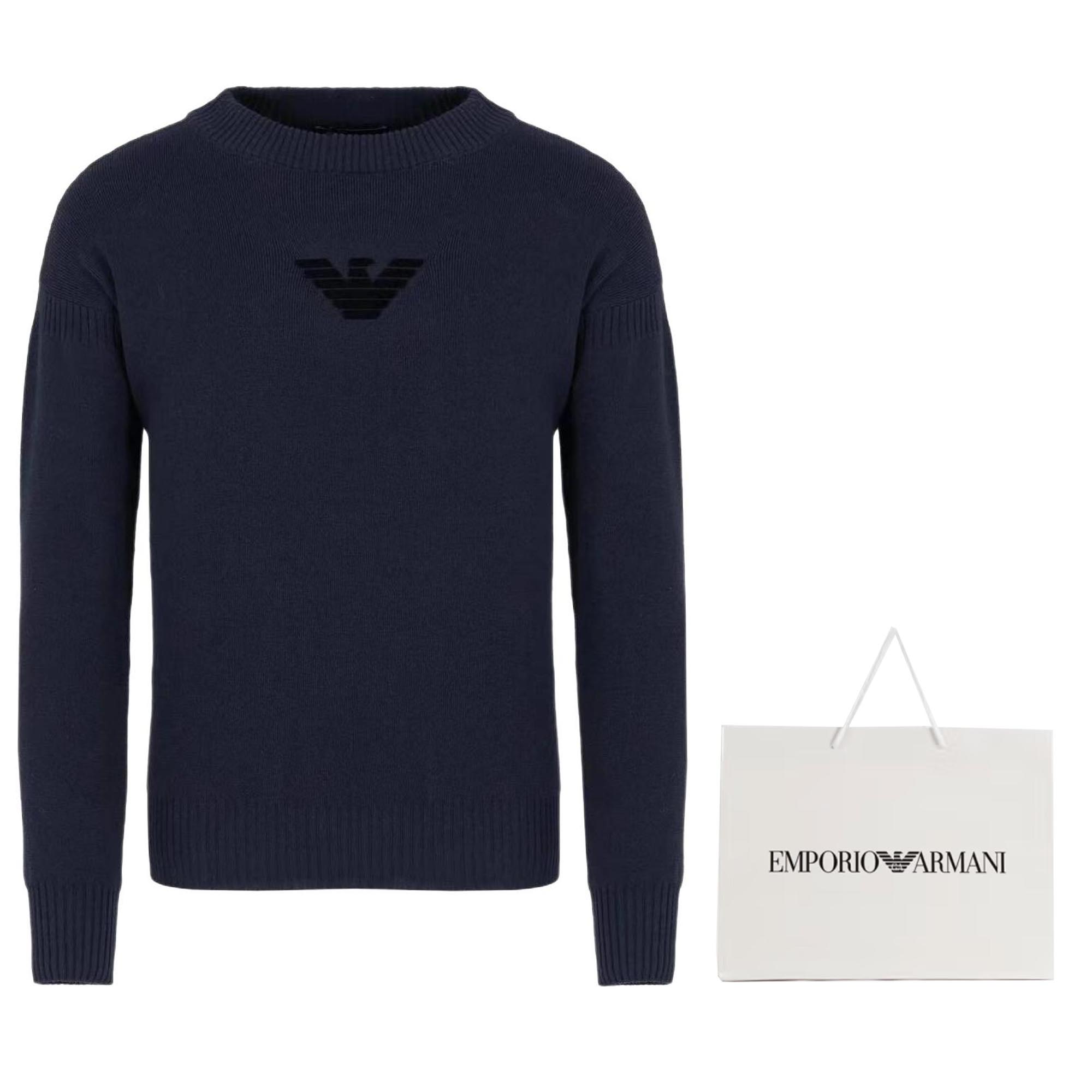 

Флисовый логотип вязаный свитер EMPORIO ARMANI, морской синий