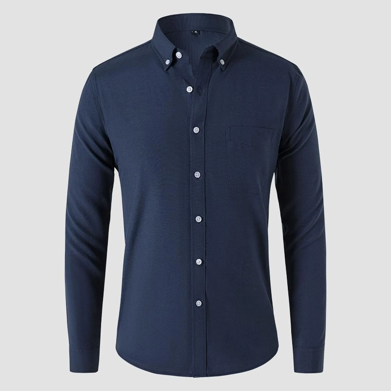Рубашка, мужская, повседневная, Button-Down, дышащая, темно-синяя — фото 3
