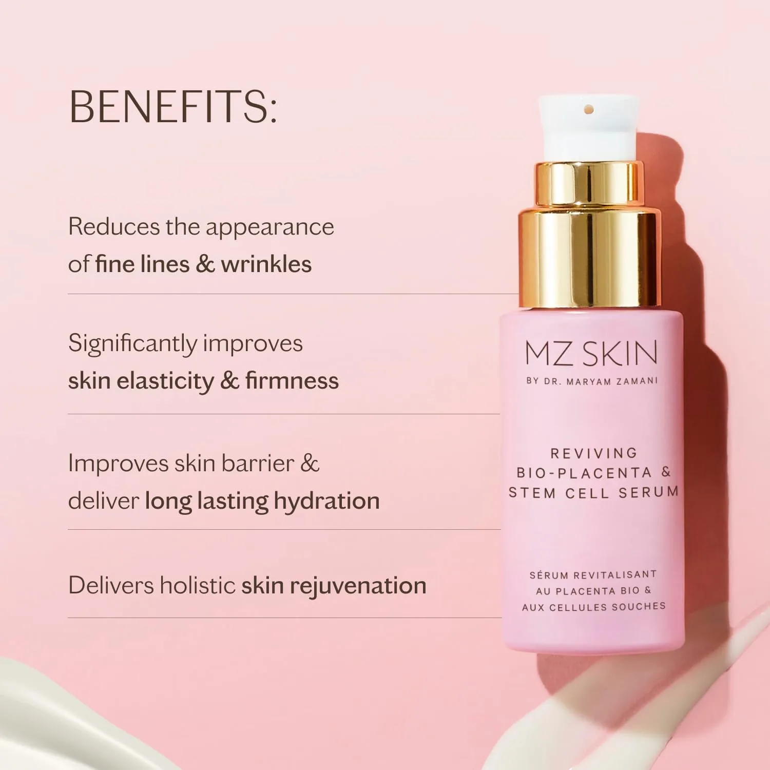 MZ Skin Reviving Bio-Placenta & Stem Cell Serum - ночное средство для мощного омоложения с пептидами, скваланом и гиалуроновой кислотой 29,9 мл — фото 2
