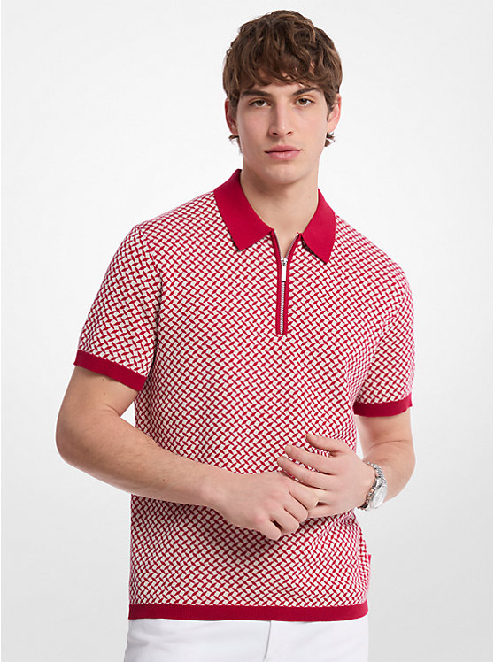 

Хлопковая рубашка-поло на молнии с плиточным принтом Michael Kors, красный