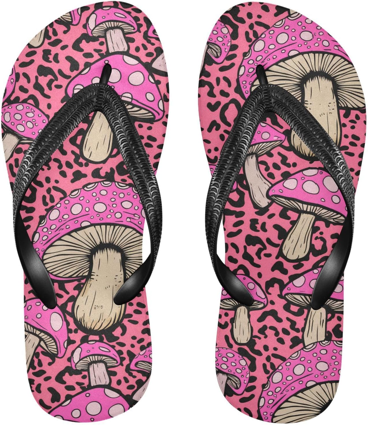 

Женские и мужские шлепанцы с леопардовым грибным принтом, магента, для пляжа и душа, резиновые нескользящие летние тапочки Sinestour, Leopard Mushroom Fungi Magenta