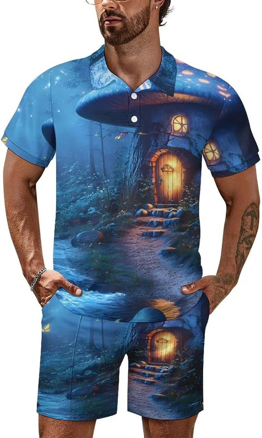 Мужской спортивный костюм с поло и шортами, Mushroom House, 2 предмета, Style