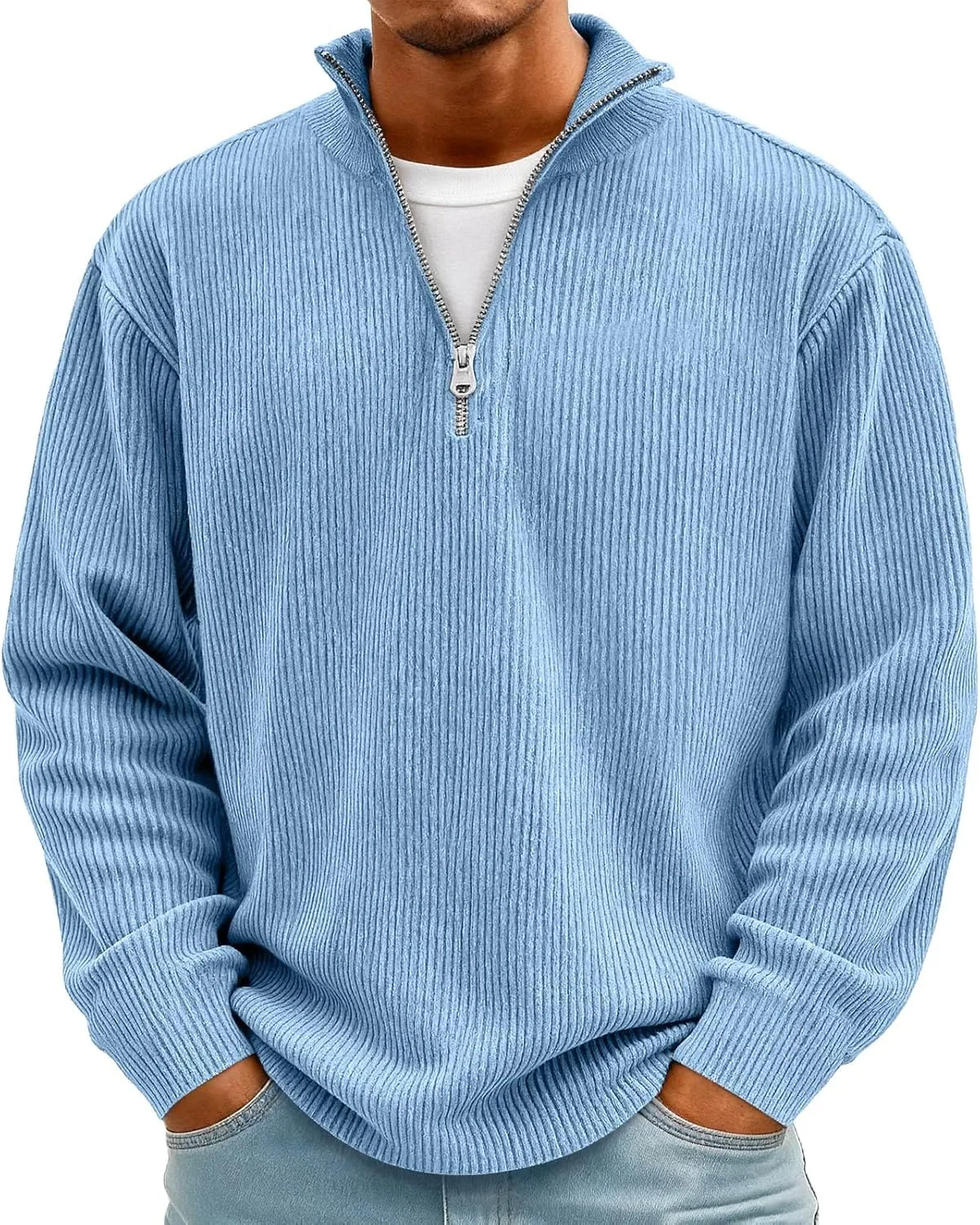 

Толстовка quarter zip мужская corduroy striped с длинным рукавом eoeioa