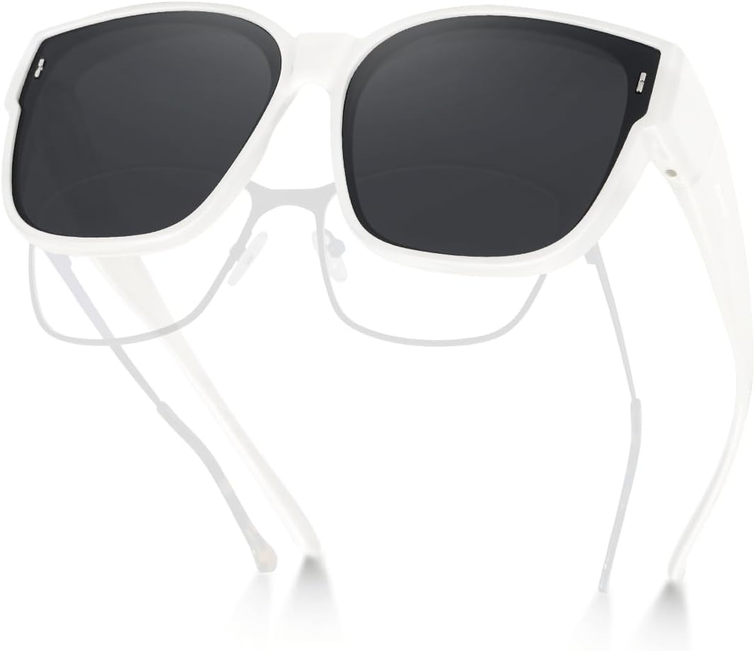 

Солнцезащитные очки Meeloog Large Polarized Fit Over Glasses для женщин и мужчин, большие, модные квадратные очки для вождения и езды MST0110, P1 White Frame/Black Lens