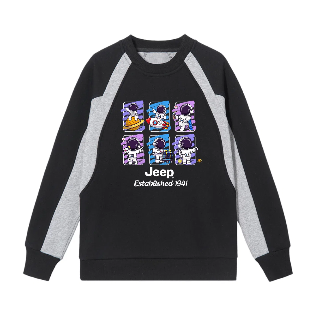 Свитшот детский с круглым вырезом утепленный Grade School Jeep, Black Gray