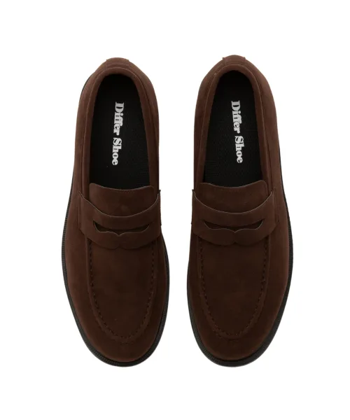 Мужские лоферы из искусственной замши на среднем каблуке 6CM DIFFERSHOE темно-коричневые — фото 4