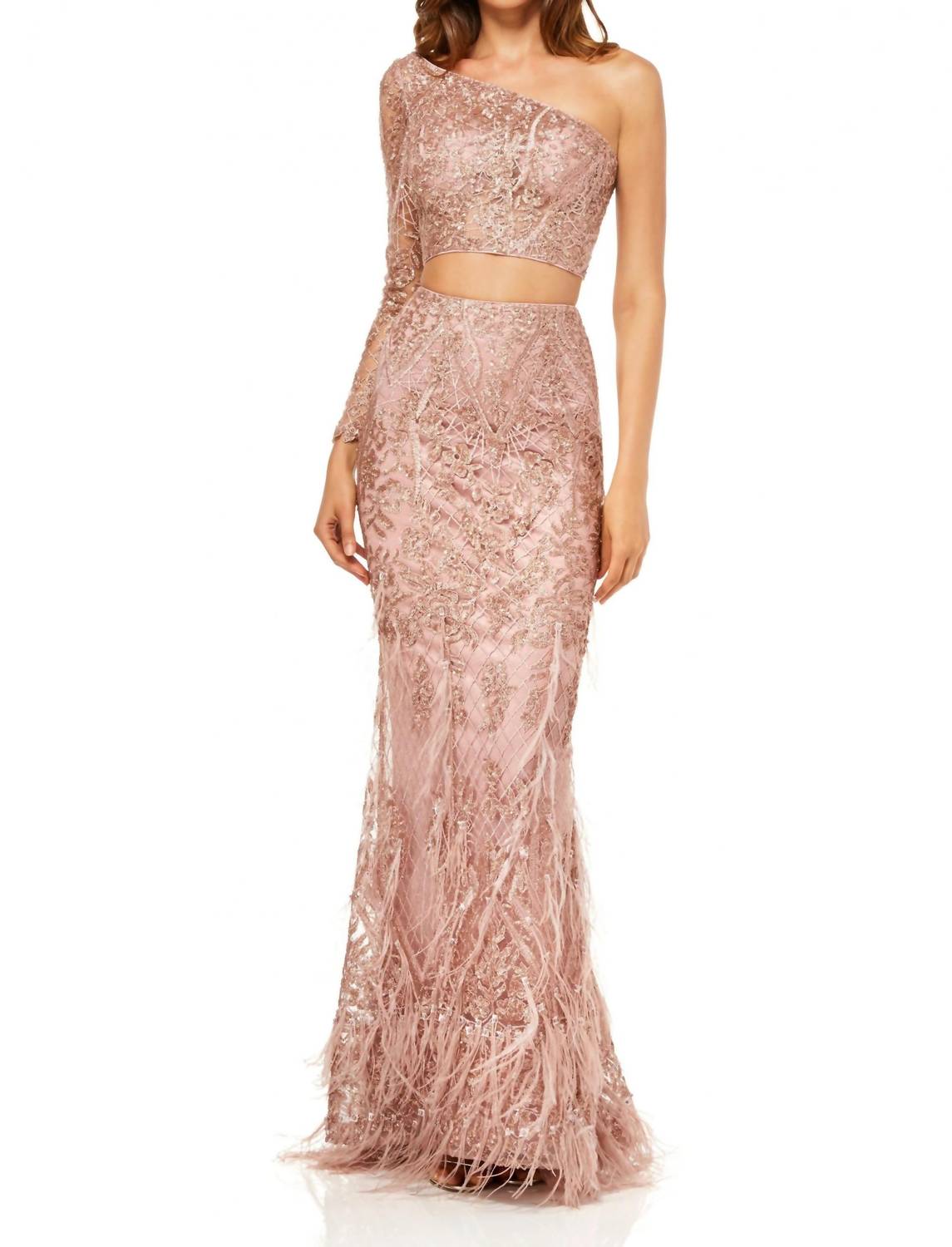 

Розово-золотое платье-русалка из двух частей Sherri Hill