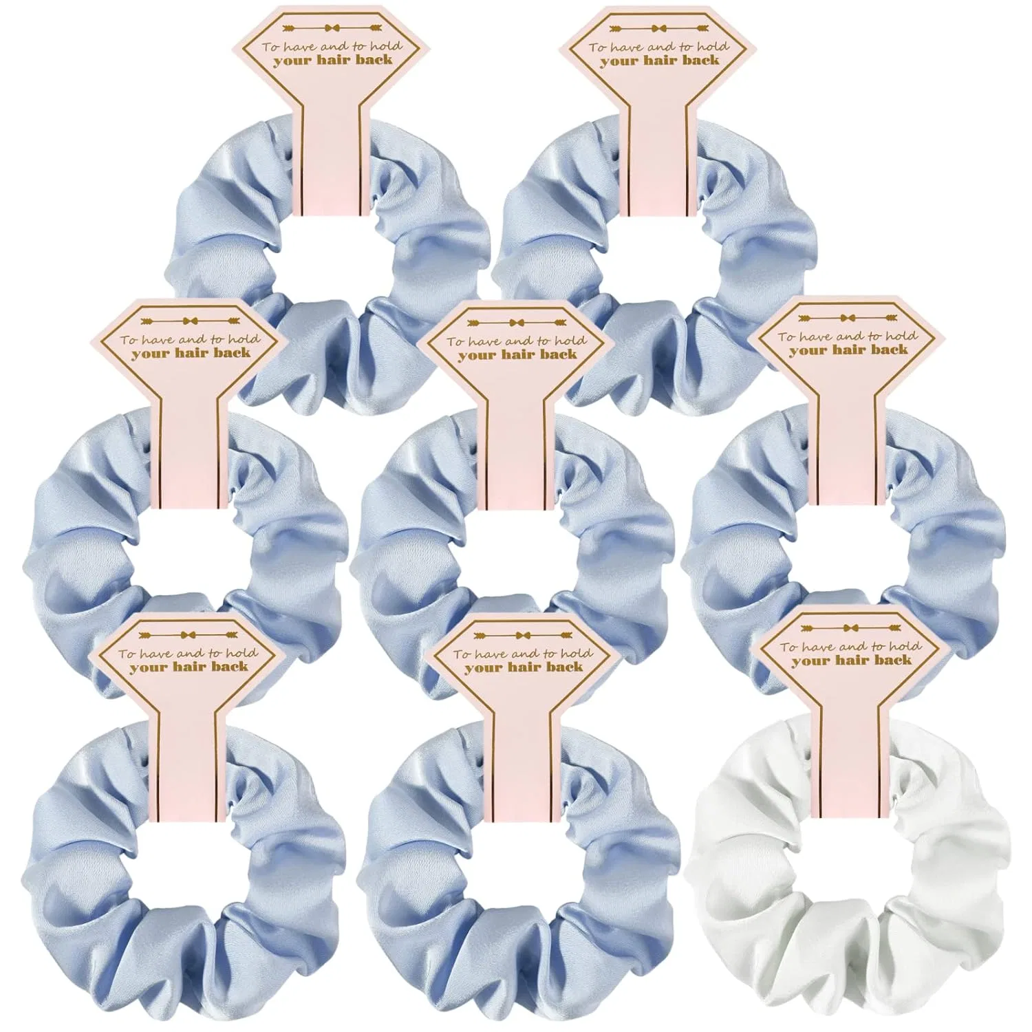 Набор атласных резинок для волос для подружек невесты (8 штук) Loanzeg, Pack Of 8, White And Dusty Blue