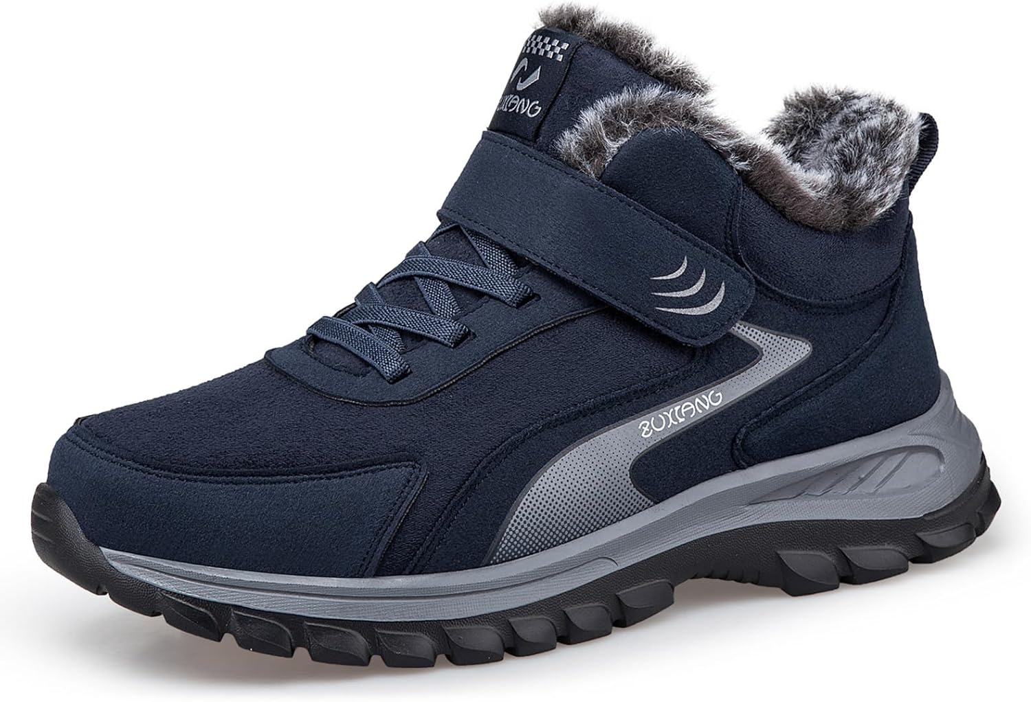 

Мужские зимние повседневные ботинки на платформе с нескользящей подошвой, утепленные, высокие до щиколотки, с плюшевой подкладкой, для прогулок и походов на открытом воздухе Generic, синий