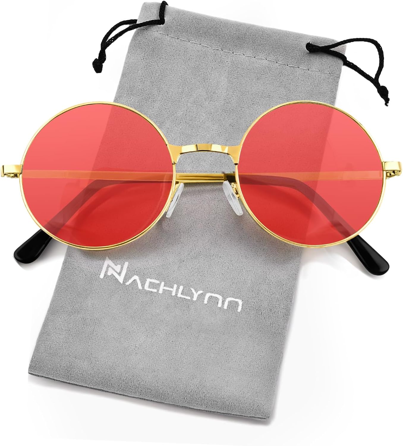 

NACHLYNN Круглые солнцезащитные очки в стиле хиппи с металлическим ободком, защита UV380, солнцезащитные очки 70-х годов для мужчин и женщин, подарок на вечеринку, Red