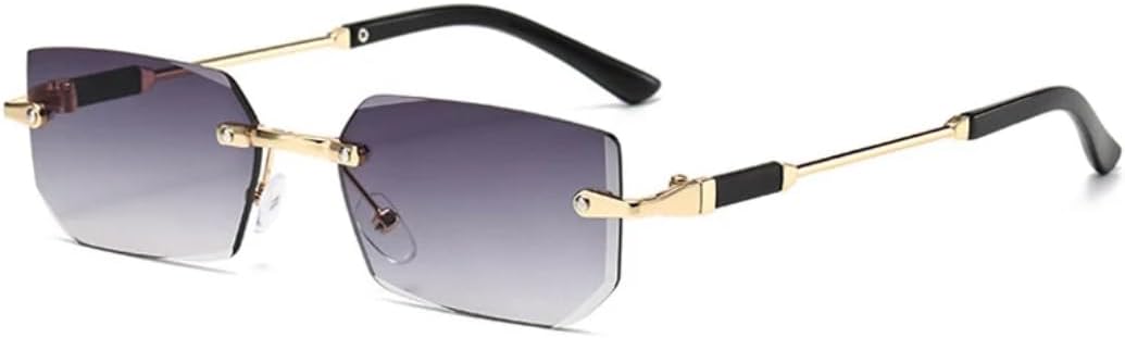 

Солнцезащитные очки с защитой от УФ-излучения UV400 | Маленькие безободковые очки с прозрачными линзами цвета океана | для женщин и мужчин, для занятий спортом на открытом воздухе и вождения DSVIGF, Gold-gray