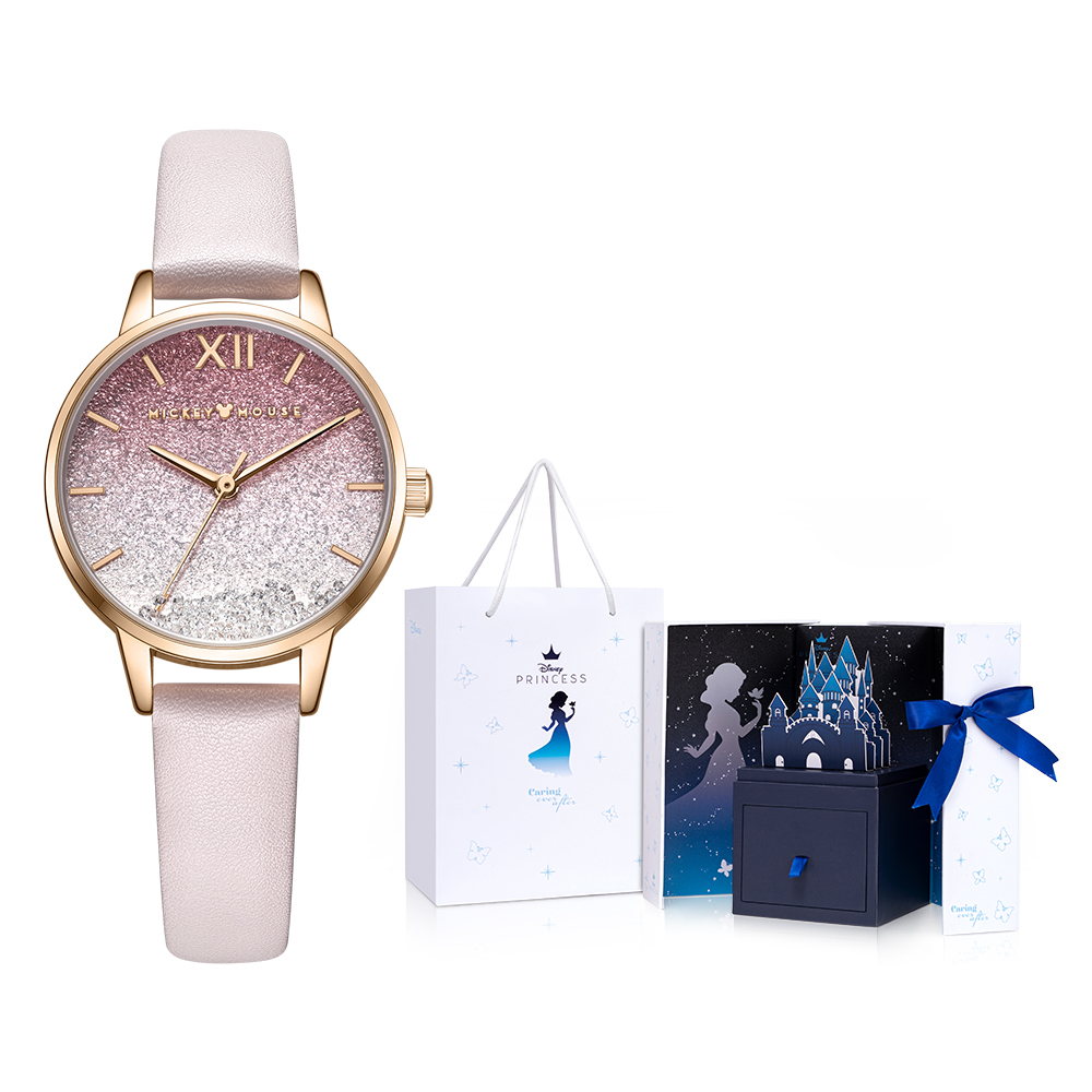 

Disney Часы Mickey Quartz Movement Leather Strap Watch Women's Watch Pink Watch Dial, MK-11325P[Starlight Castle Box]