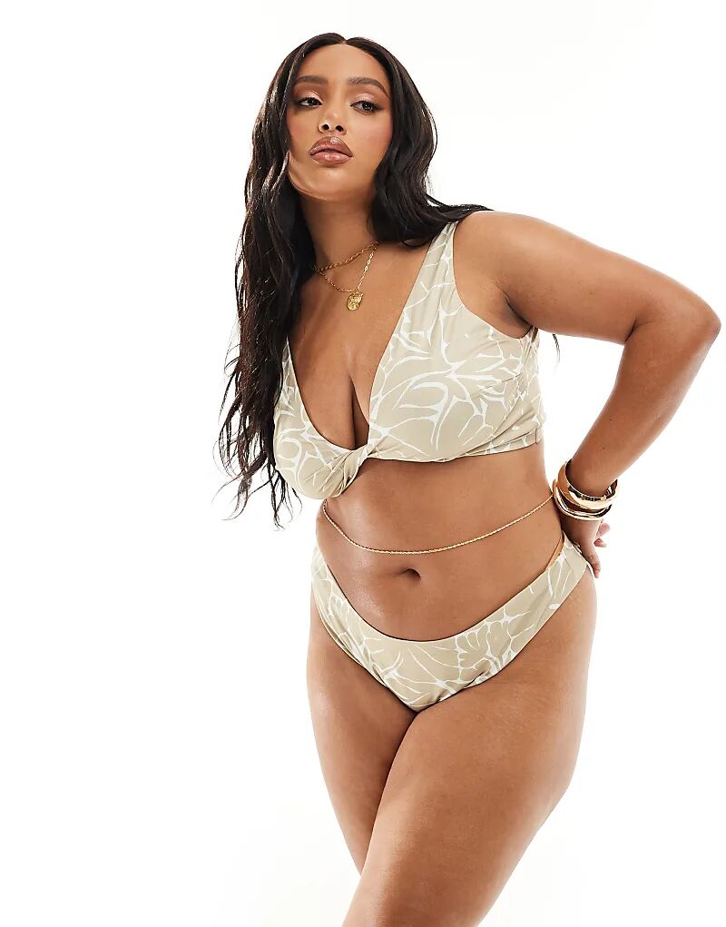 

Бикини-топ с закрученным лифом ASOS DESIGN Curve с цветочным принтом в тон Asos Curve