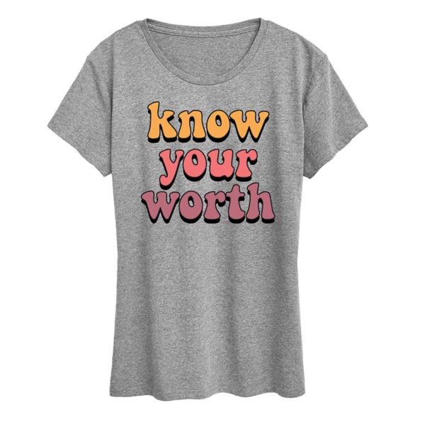 

Женская футболка с принтом "Знай себе цену" Know Your Worth Licensed Character, серый
