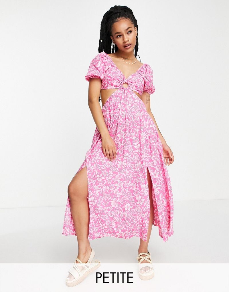 

Платье макси с вырезами и розовым принтом гибискуса Miss Selfridge Petite