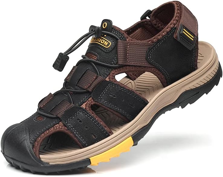 

Мужские кожаные спортивные сандалии Mecolop, летние регулируемые повседневные водонепроницаемые ходовые туфли, темно-коричневый