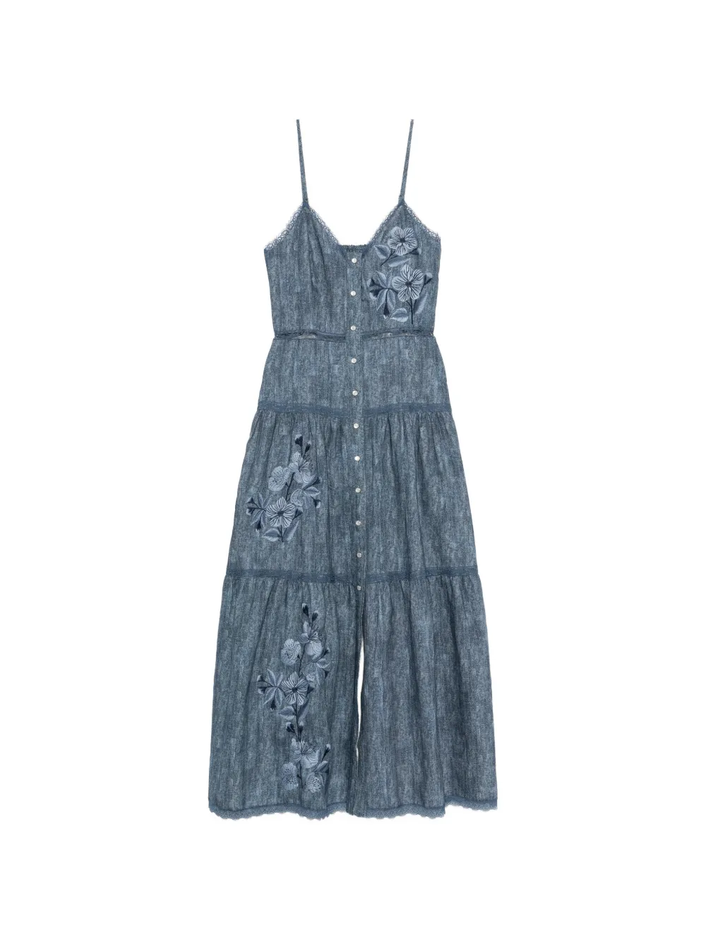 

Миди-платье с ярусами и цветочной вышивкой Ermanno Firenze, синий