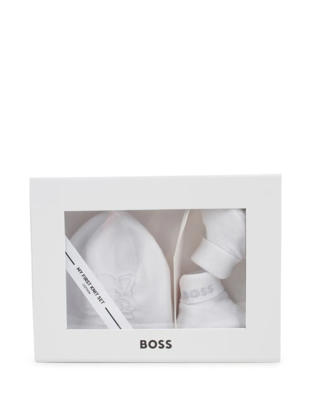 

Комплект из шапки и пинеток с вышитым логотипом BOSS Kidswear, белый