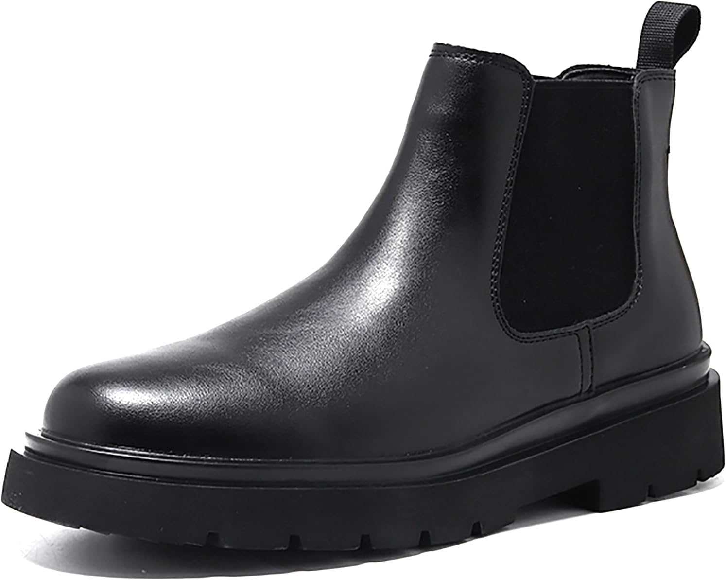 

Мужские ботинки Челси выше щиколотки классические кожаные с нескользящей подошвой, повседневные, на резинке, рабочие Qlpou, черный