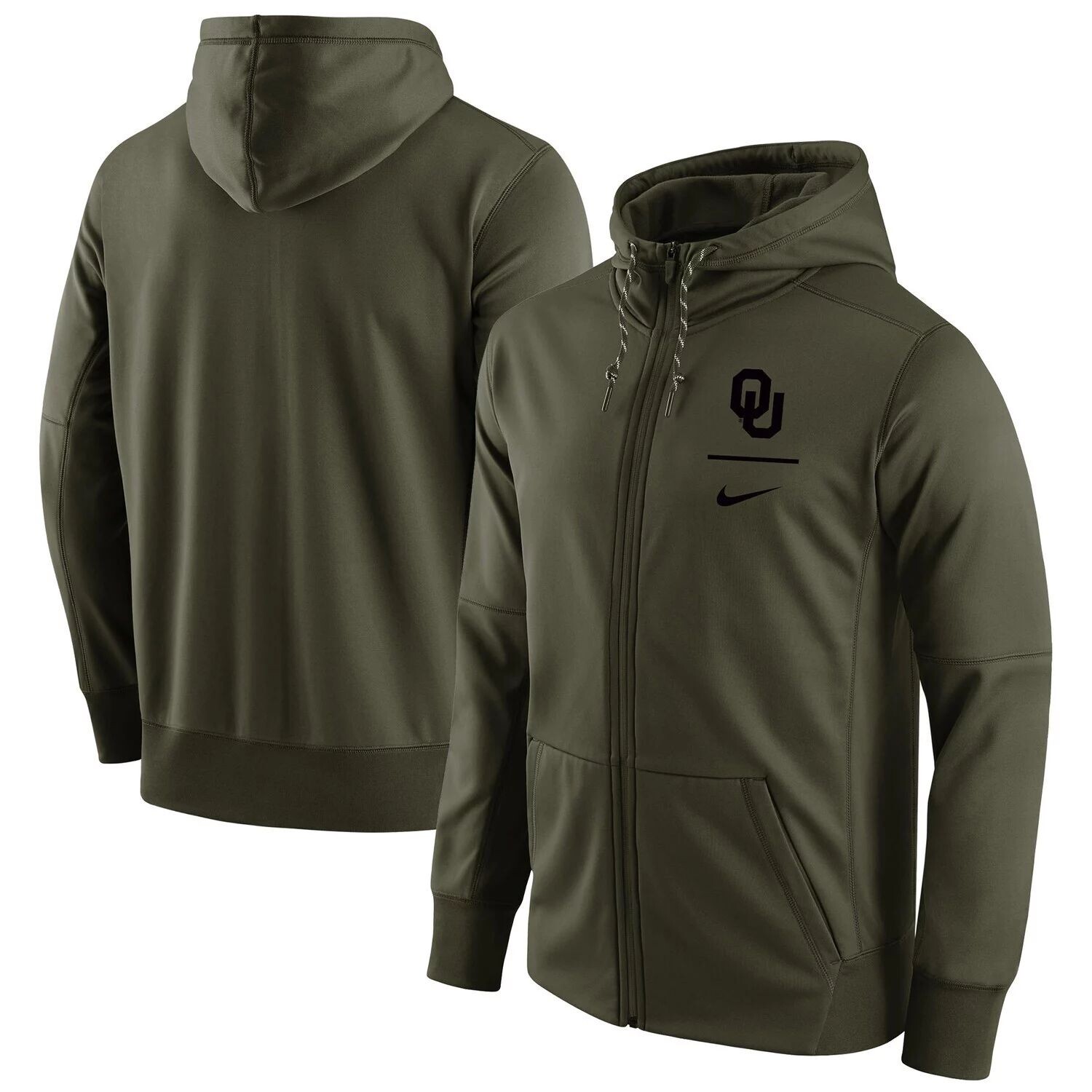 

Мужская толстовка с молнией во всю длину и логотипом Nike Olive Oklahomaoons Tonal Logo Stack Performance