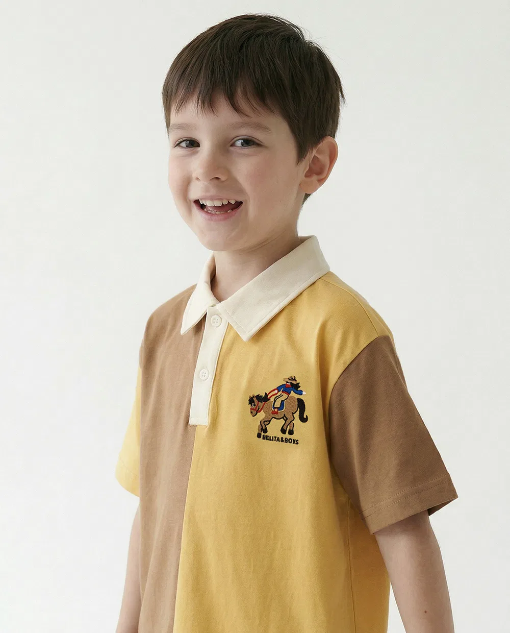 Детский жёлтый комплект из поло и шорт Cowboy Half Color Block от Belita&Boys