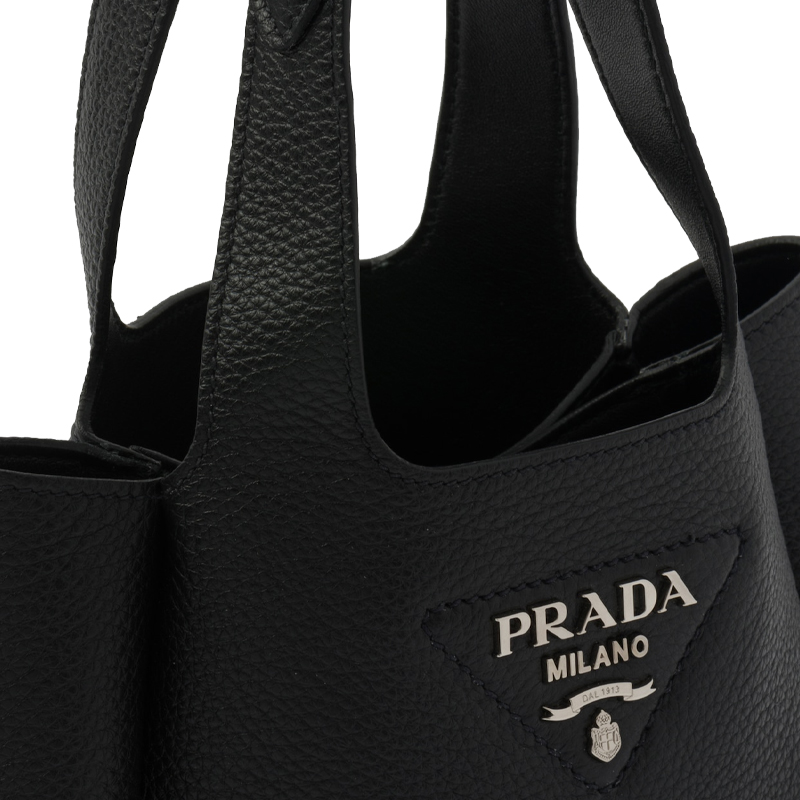 PRADA Кожаная корзина из телячьей кожи с личи грани женская черная — фото 4