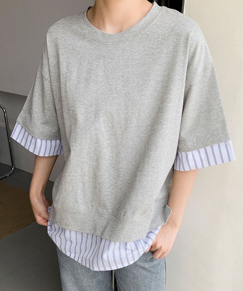 

Футболка многослойная полосатая, хлопок LOWO, серый