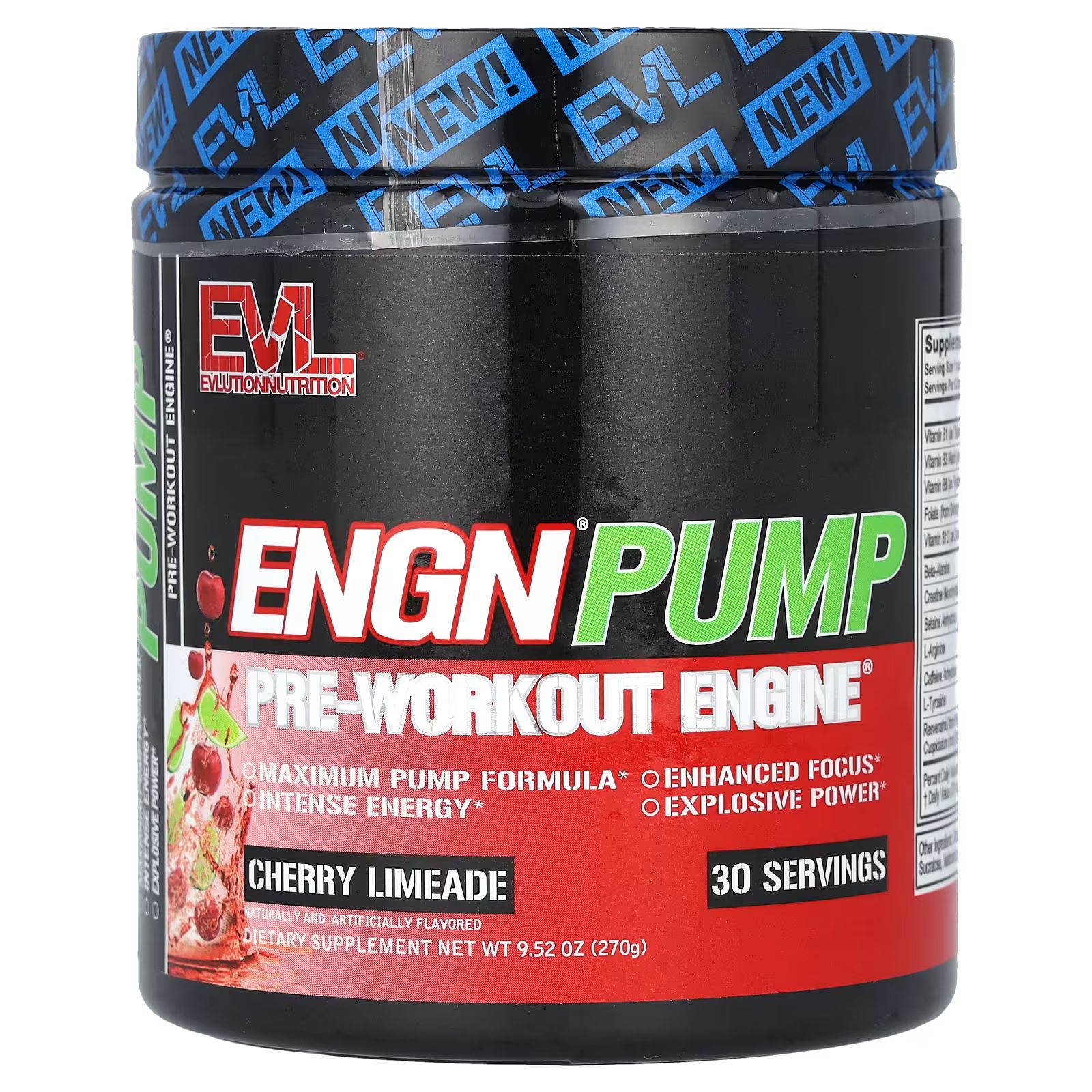 

ENGN Pump, Предтренировочный двигатель, вишневый лаймид, 9,52 унции (270 г) Evlution Nutrition