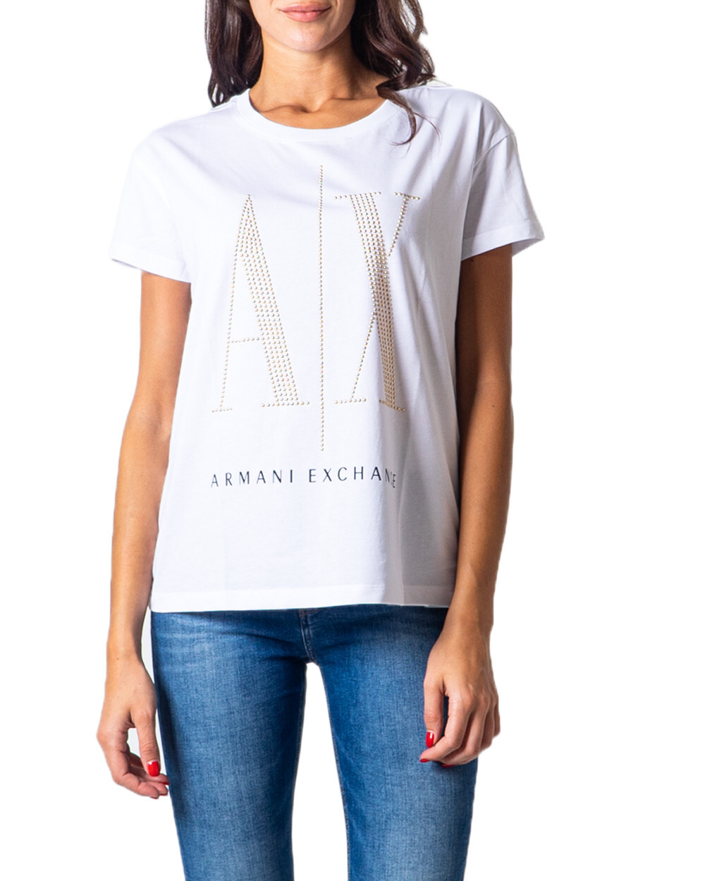 

Футболка женская Armani Exchange со стразами, белый
