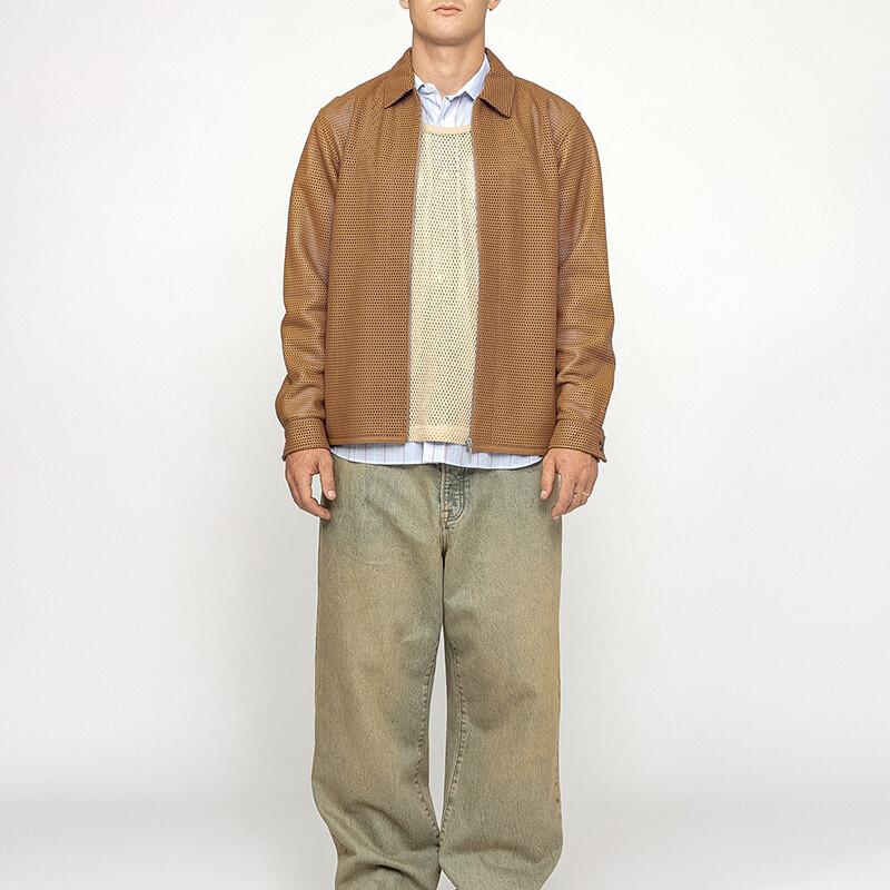 Рубашка из перфорированной кожи на молнии Stussy, черный — фото 3