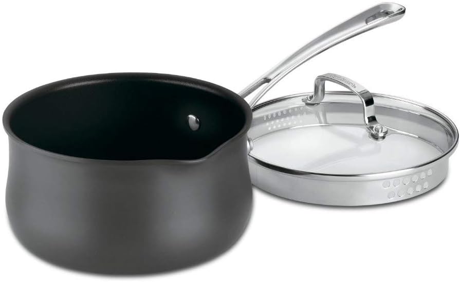 

Cuisinart Contour Жесткая анодированная кастрюля емкостью 2 литра с крышкой, черная, Pour Saucepan W/Cover