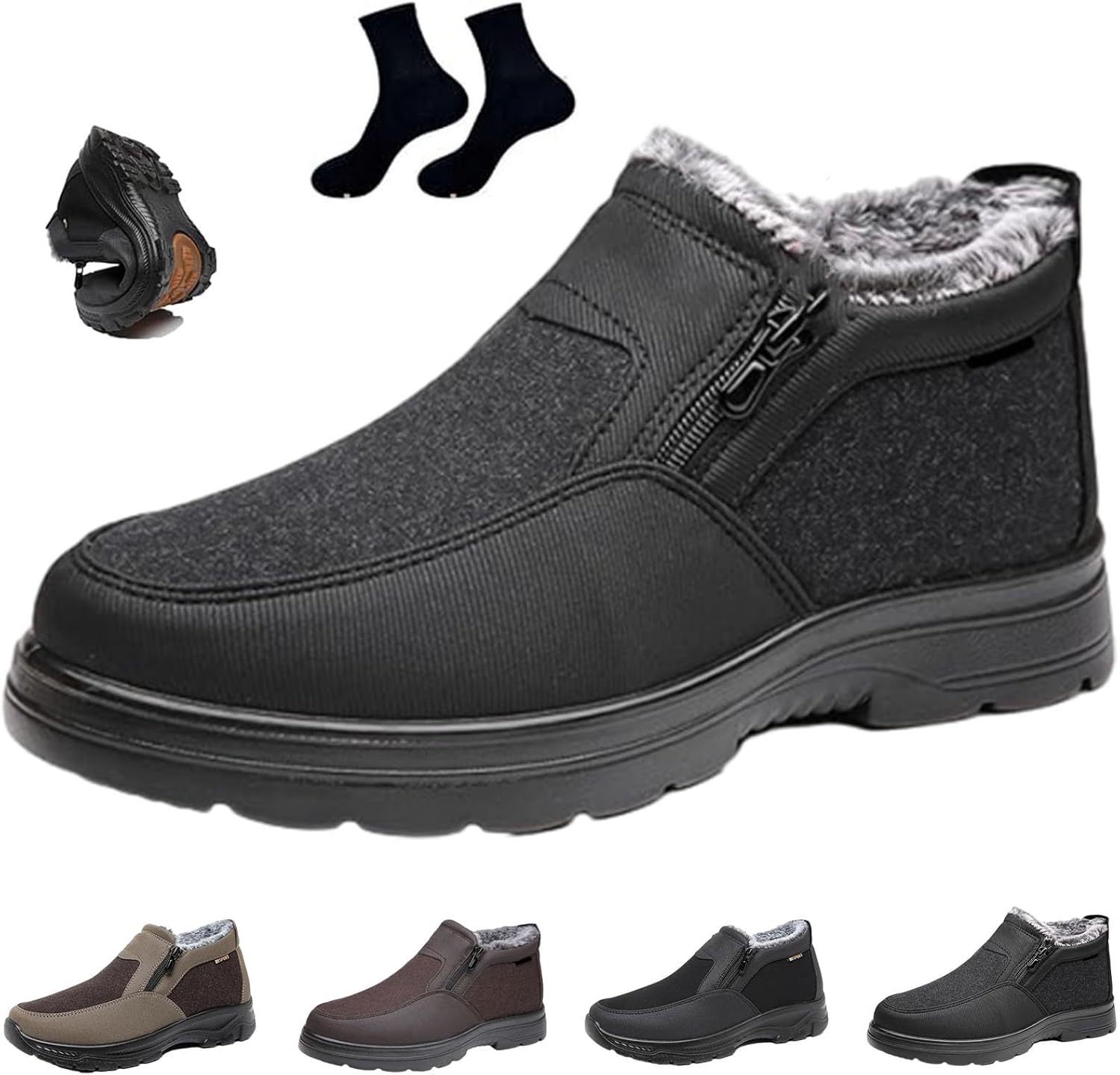 

Мужские ортопедические теплые снежные ботинки, водонепроницаемые, противоскользящие, зимние с флисовой подкладкой, утепленные на меху, ботинки на щиколотку с боковой молнией для среднего и пожилого возраста Ghtrhsb, черный