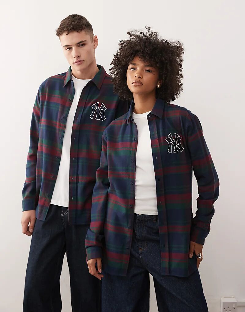 

Футболка с длинным рукавом и логотипом New Era NY Yankees в клетку синего цвета