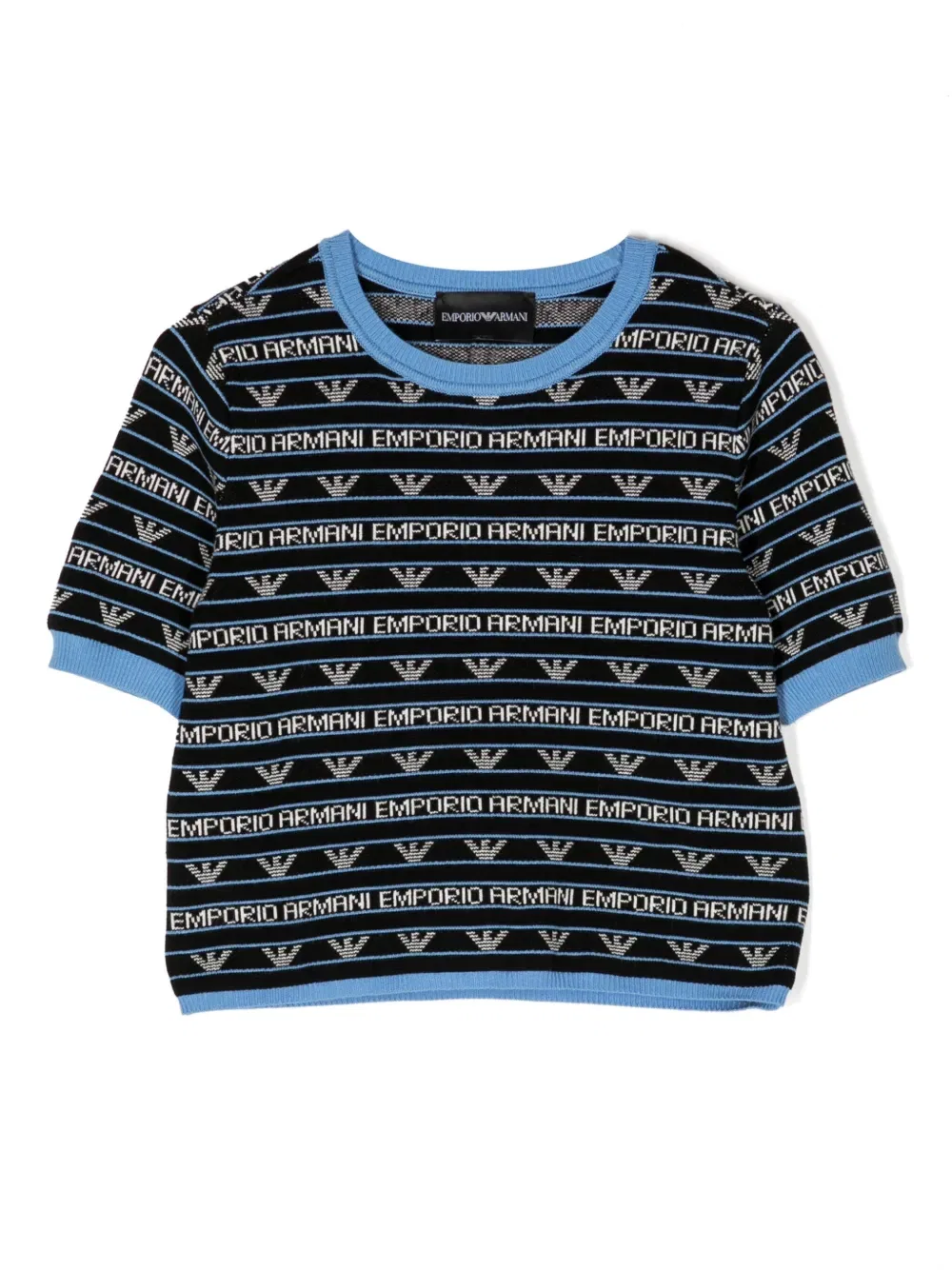 Вязаный топ с логотипом и интарсией Emporio Armani Kids, черный