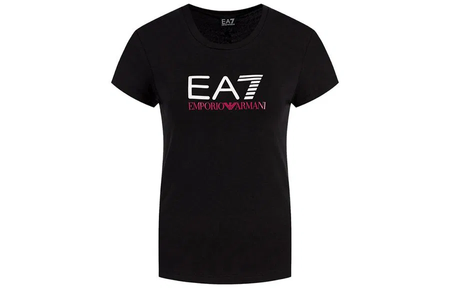 Футболка EA7 женская black, с круглым вырезом, прямой крой EMPORIO ARMANI