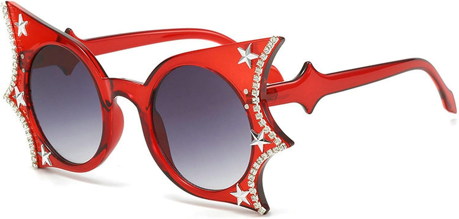 

COTIA Модные солнцезащитные очки в форме летучей мыши для женщин и мужчин, с бриллиантовой оправой в виде бабочки и звезд, декор в стиле Y2K, забавные очки для Хэллоуина и косплея, Red
