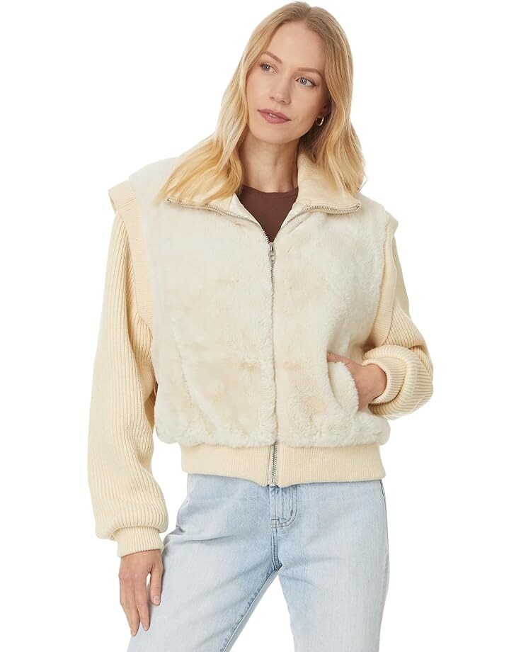 

Свитер Blank NYC Faux Fur Sweater Bomber Jacket, кремовый