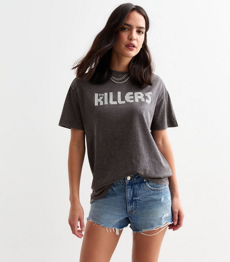 

Серая футболка оверсайз The Killers Acid Wash New Look, темно-серый