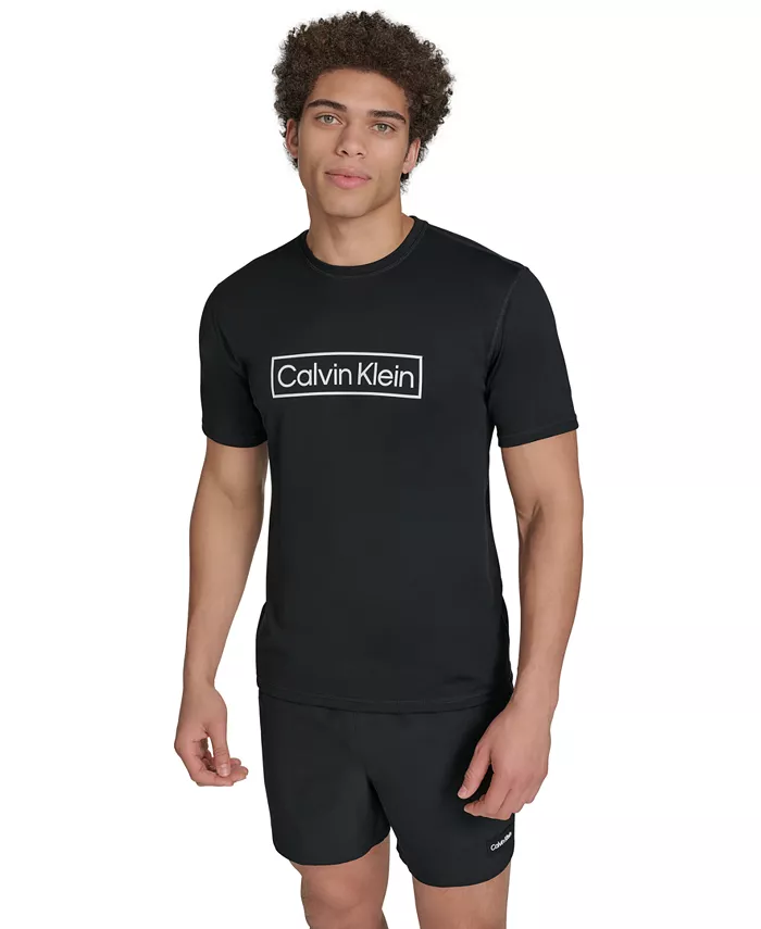 

Мужская логотипная короткорукавная плавательная рубашка-рашгард Calvin Klein, черный