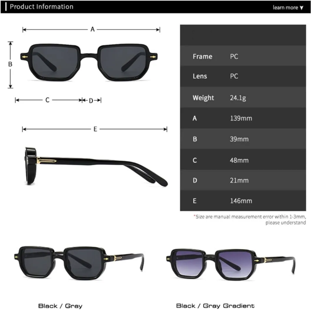 

Популярные прямоугольные солнцезащитные очки для женщин и мужчин с защитой от УФ-излучения UV400, в стиле ретро с градиентом и заклепками UATXTAU, Black Gray