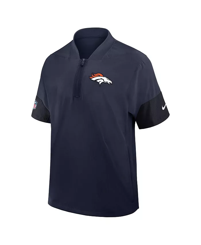Мужская тренерская куртка Denver Broncos Sideline с коротким рукавом и четверть-молнией, синего цвета, для активного отдыха Nike — фото 2