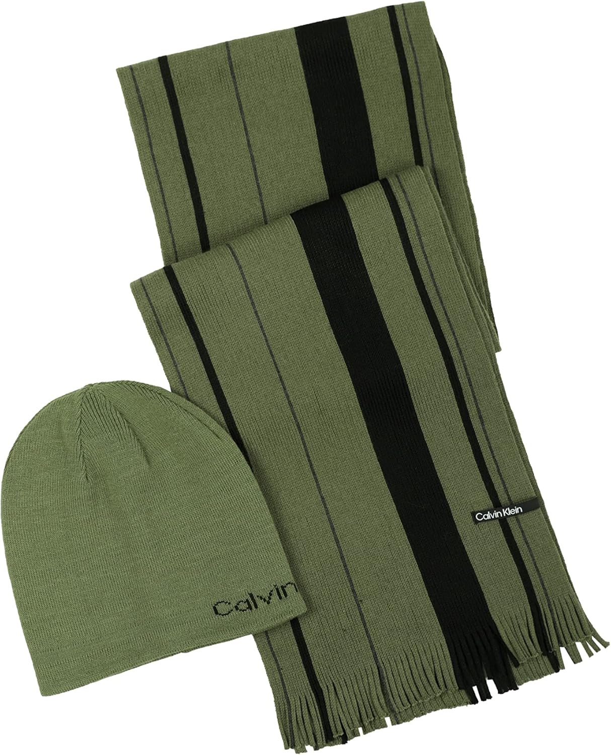 

Мужской комплект из шапки-бини и шарфа-рашель от Calvin Klein, Pine