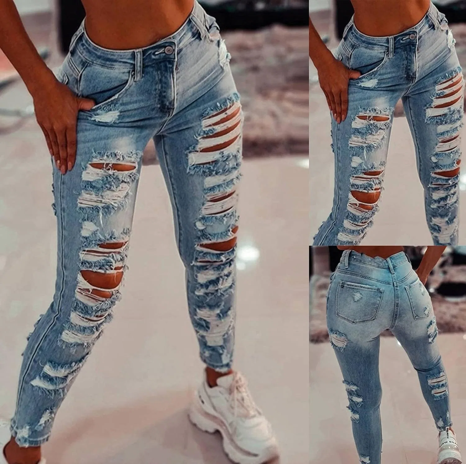 Джинсы зауженные High Waisted, синие — фото 2